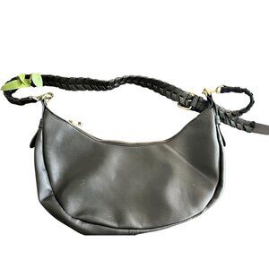 Jules Kae Black Faux Leather Braided Strap Shoulder Bag With Gold Hardware